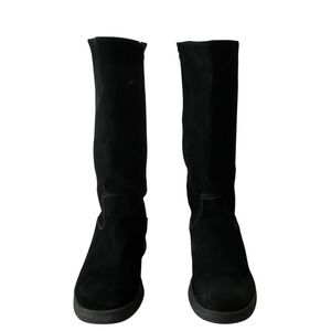 Black Suede Tall Boots Womens 11 Side Zip Minimalist Classic Knee High